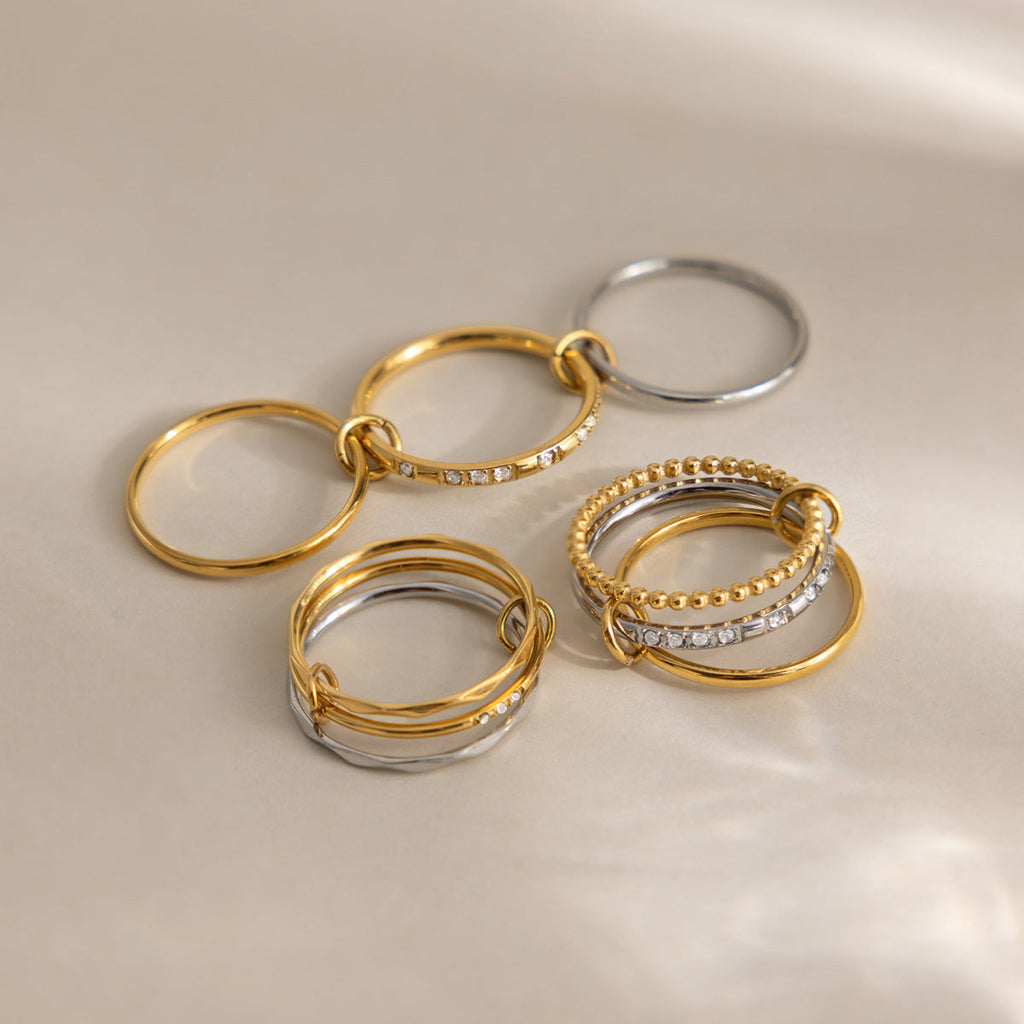 Colour-Block Layered Stacking Rings — gold ring, view 3