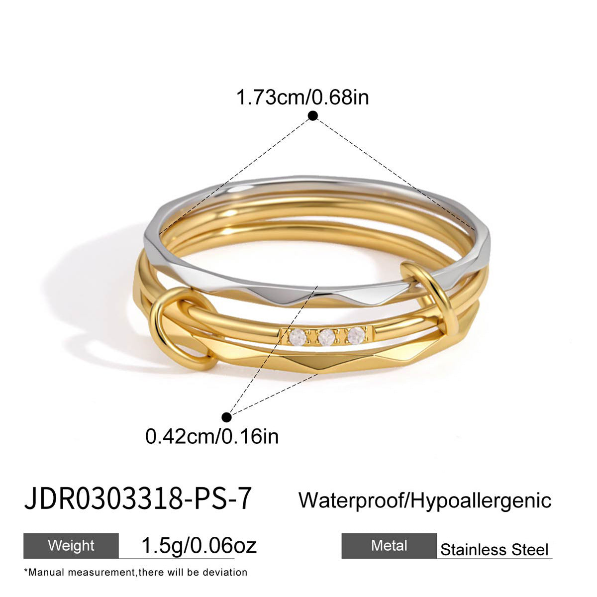 Colour-Block Layered Stacking Rings — gold ring, view 4
