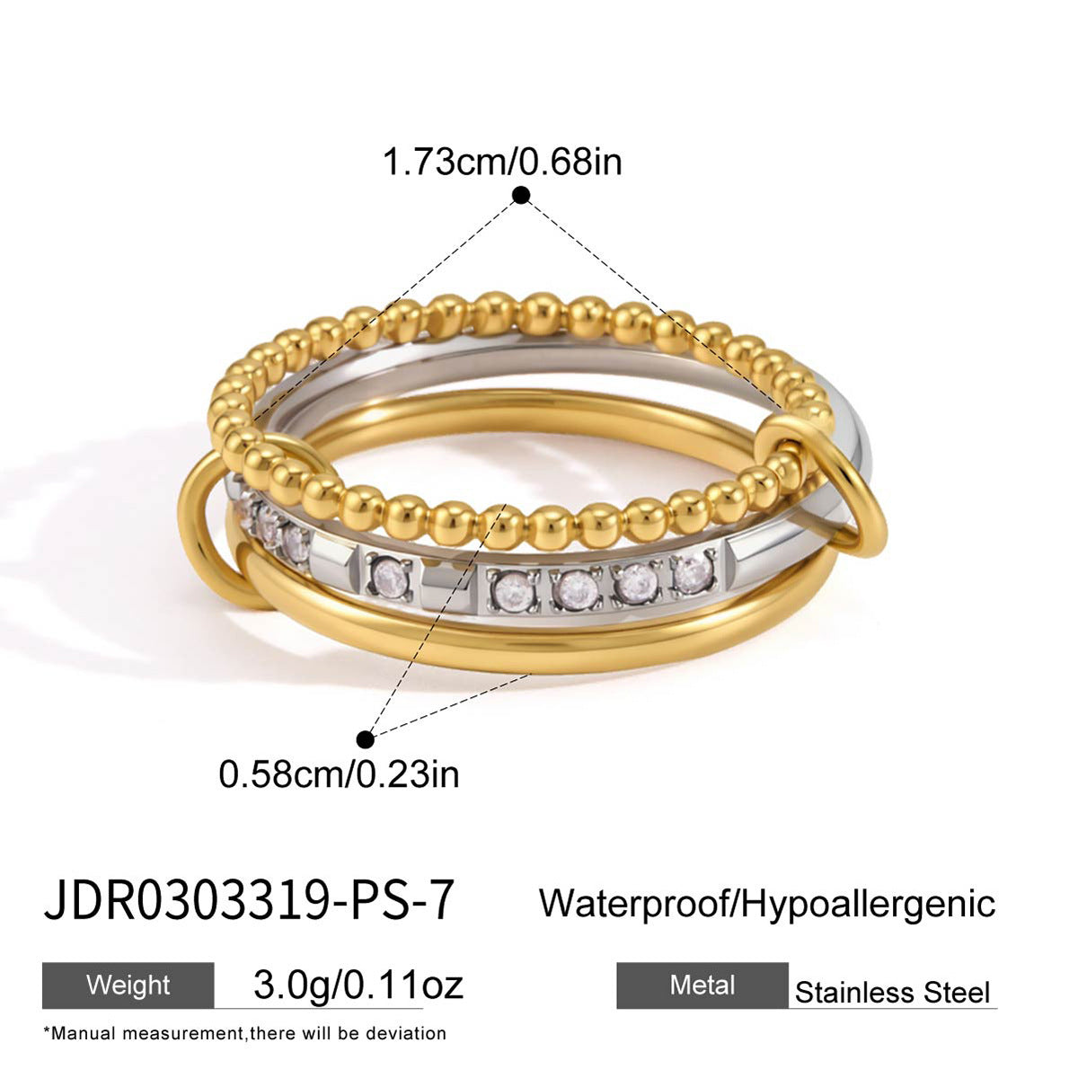 Colour-Block Layered Stacking Rings — gold ring, view 5