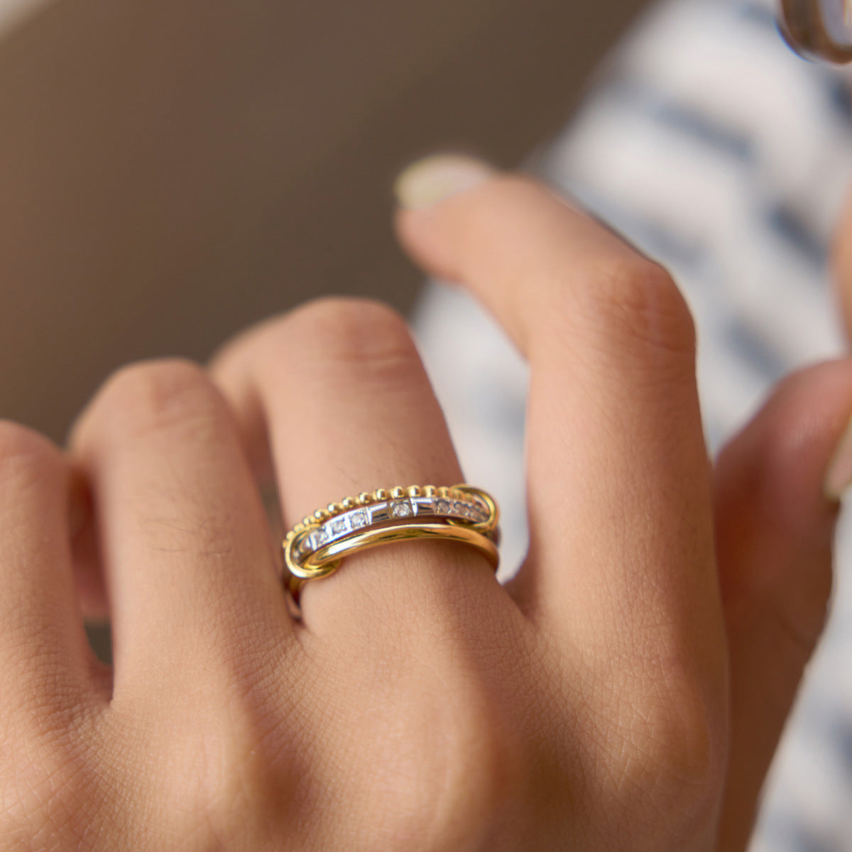 Colour-Block Layered Stacking Rings — gold ring, view 7