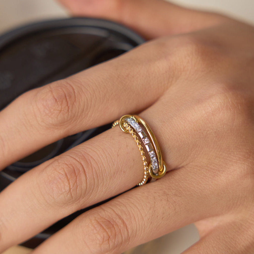 Colour-Block Layered Stacking Rings — gold ring, view 8
