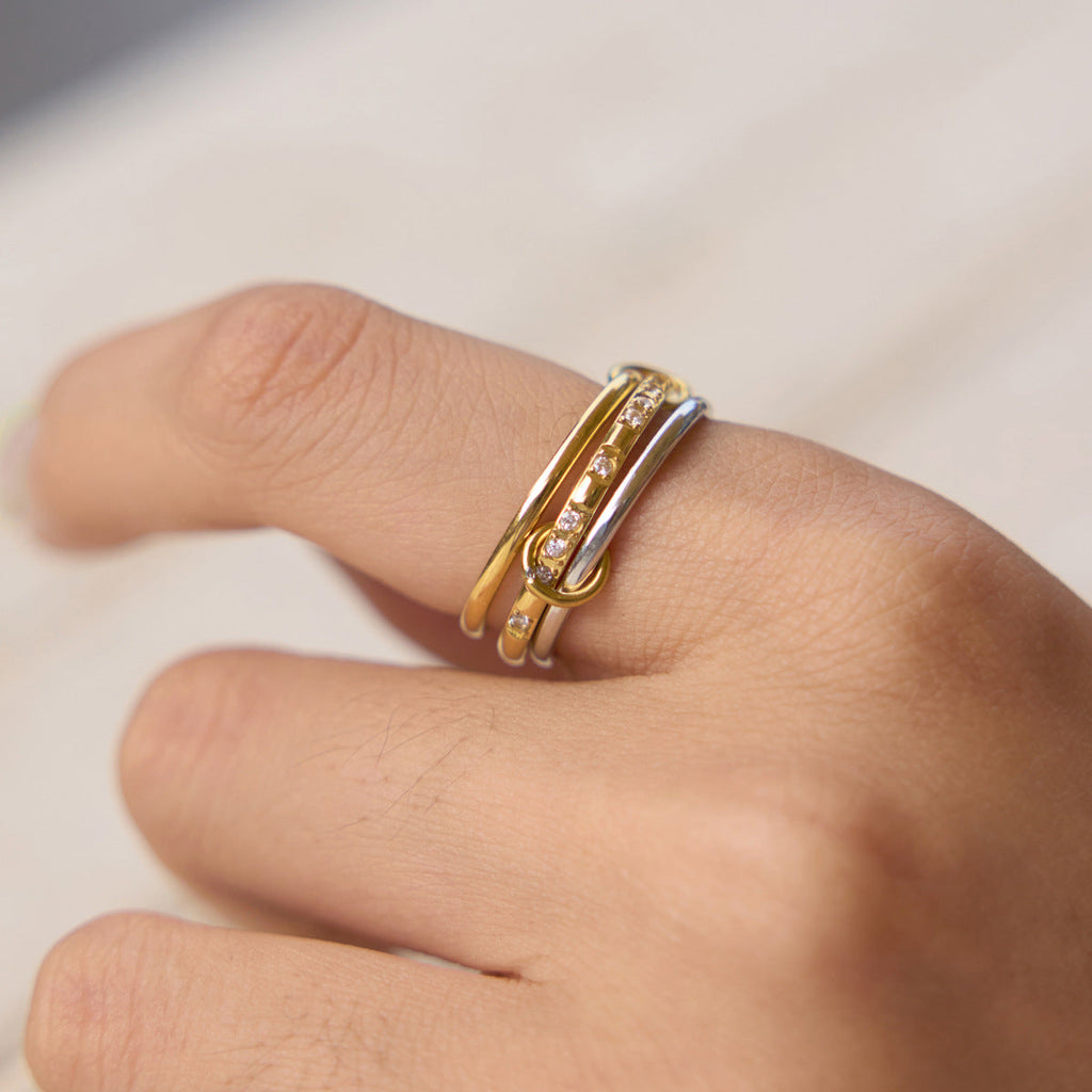 Colour-Block Layered Stacking Rings — gold ring, view 9