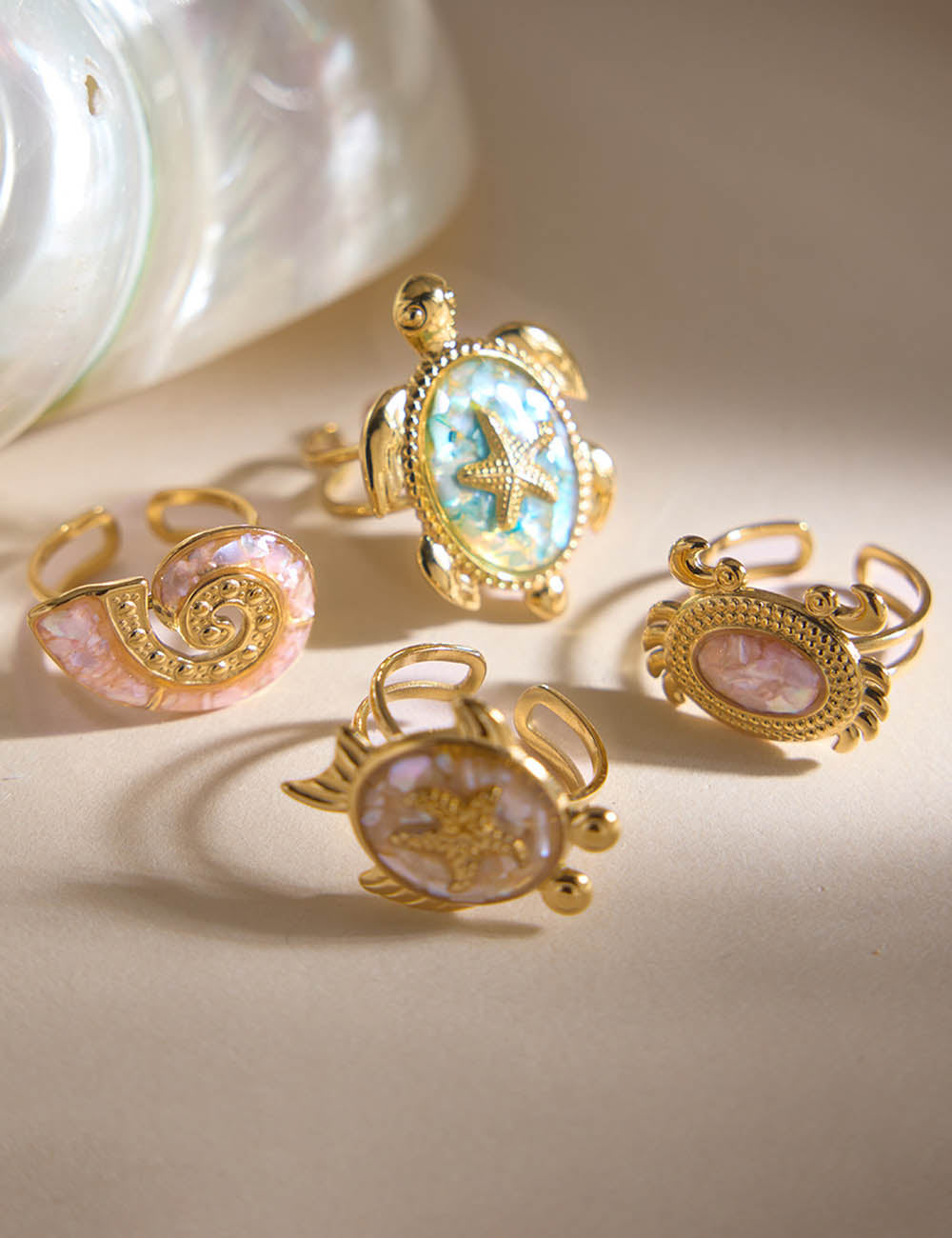 Ocean Animal Charm Ring — gold ring