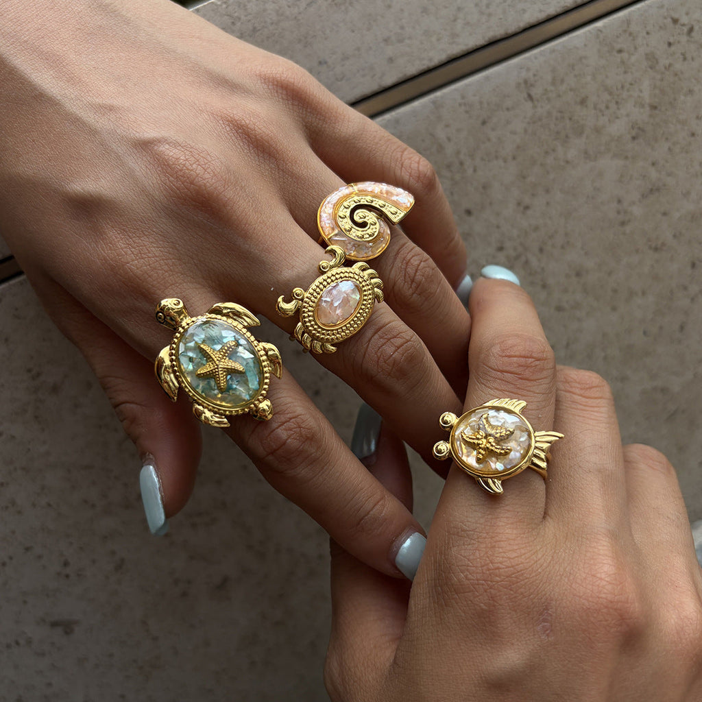 Ocean Animal Charm Ring — gold ring, view 8