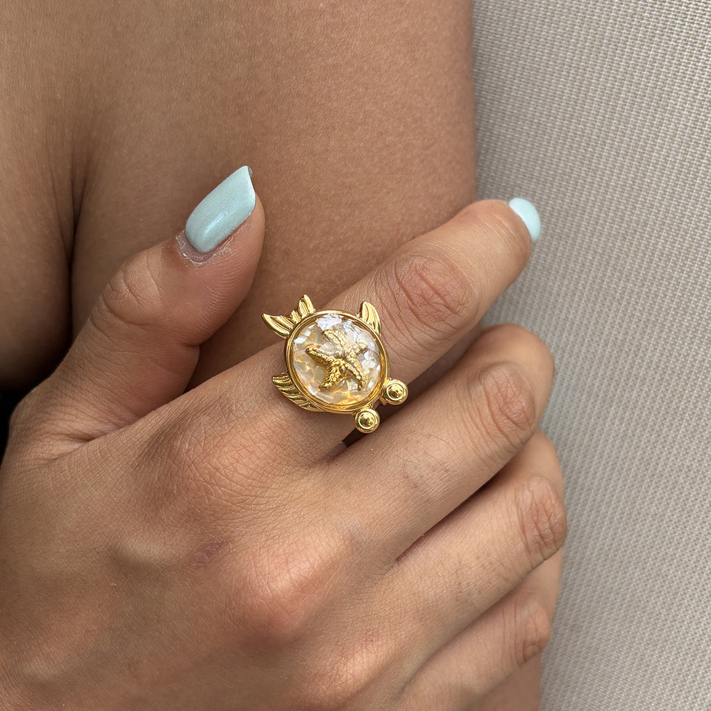 Ocean Animal Charm Ring — gold ring, view 10