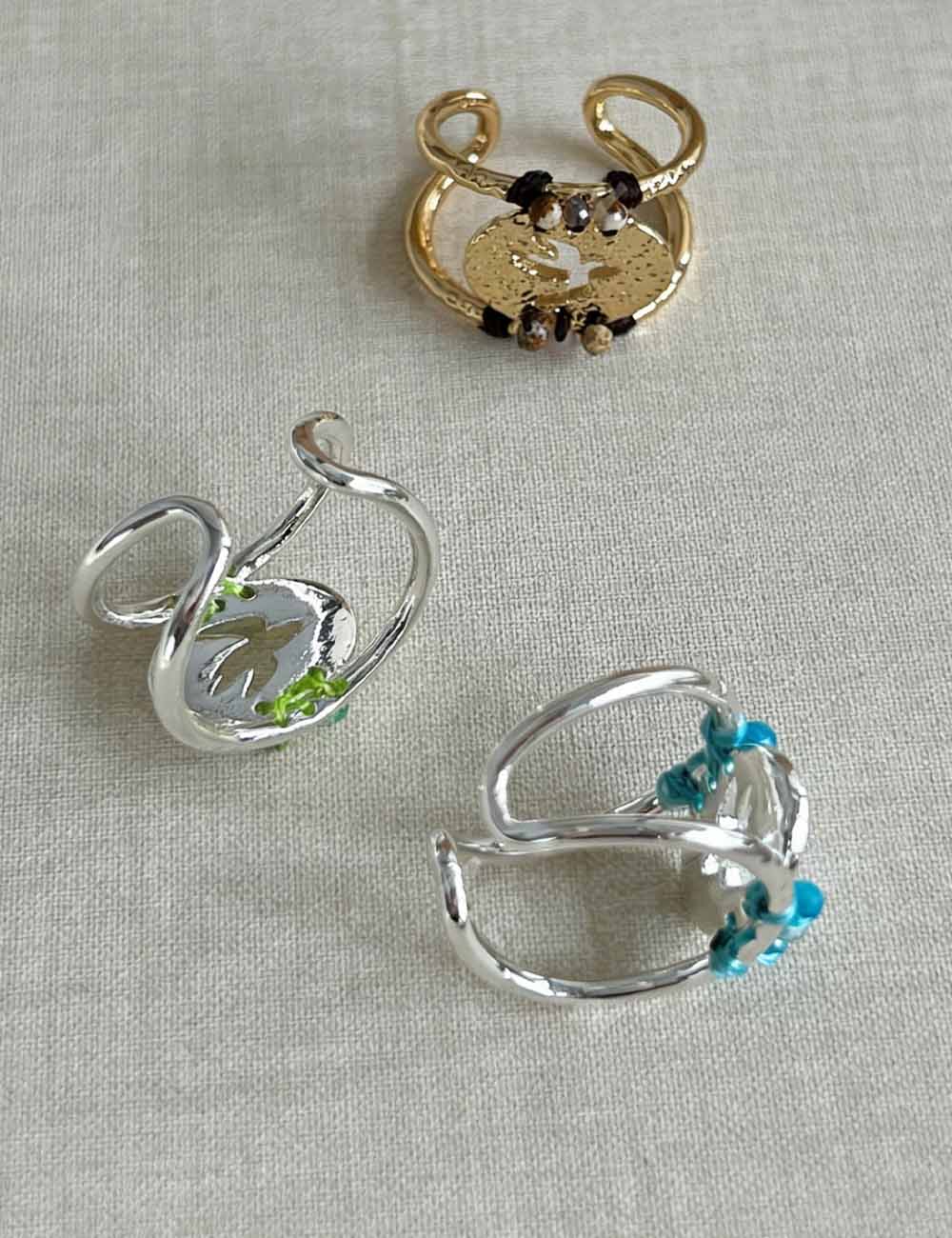 Beaded Hollow-Out Open Ring — ring