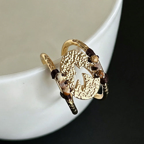 Beaded Hollow-Out Open Ring — ring, view 2