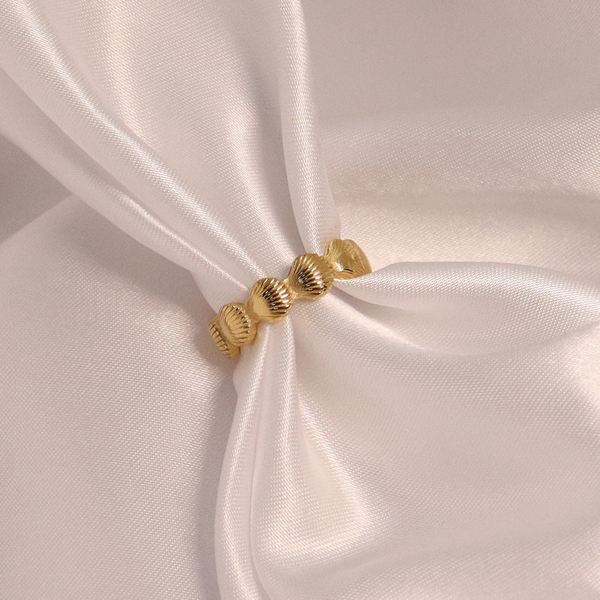 Shell Accent Statement Band Ring — gold ring, view 4