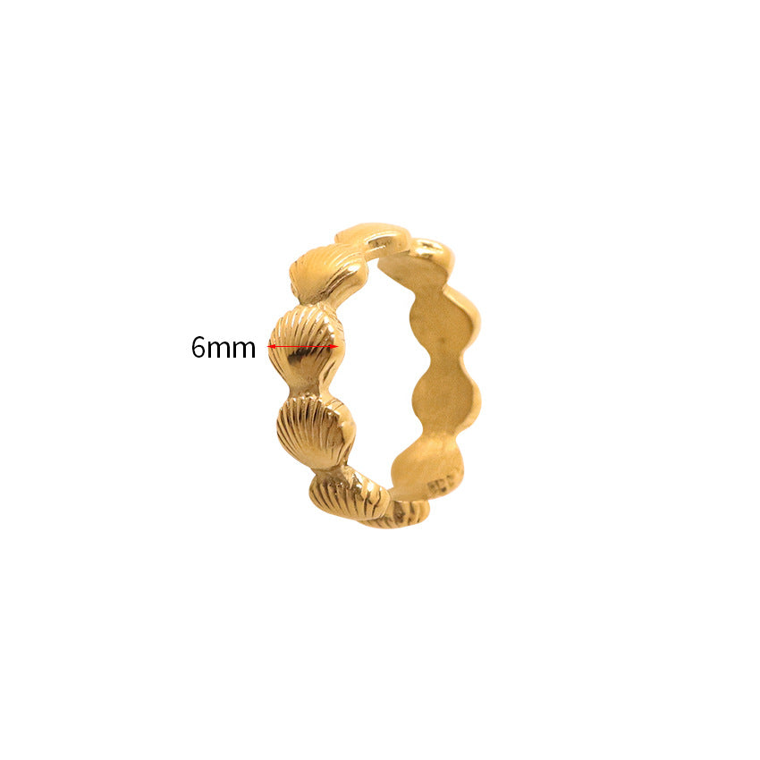 Shell Accent Statement Band Ring — gold ring, view 5