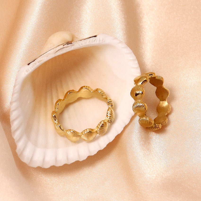 Shell Accent Statement Band Ring — gold ring, view 6