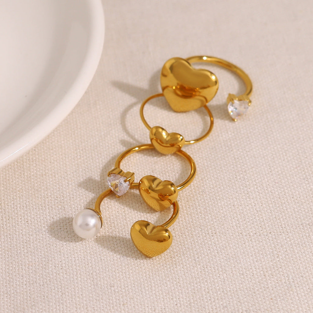 Gold-Tone Pearl Heart Ring — ring, view 2