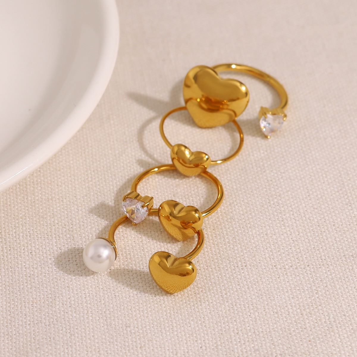 Gold-Tone Pearl Heart Ring — ring, view 2