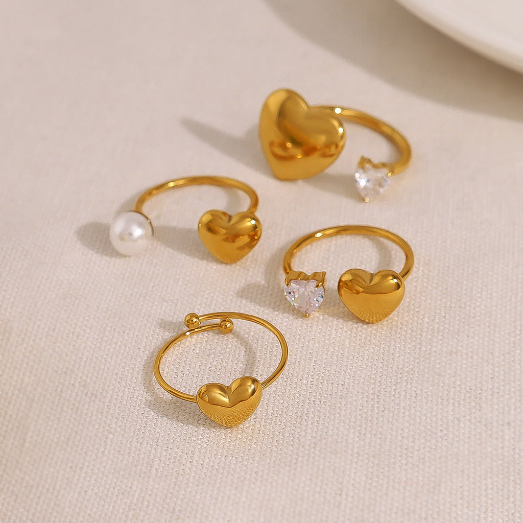 Gold-Tone Pearl Heart Ring — ring, view 3