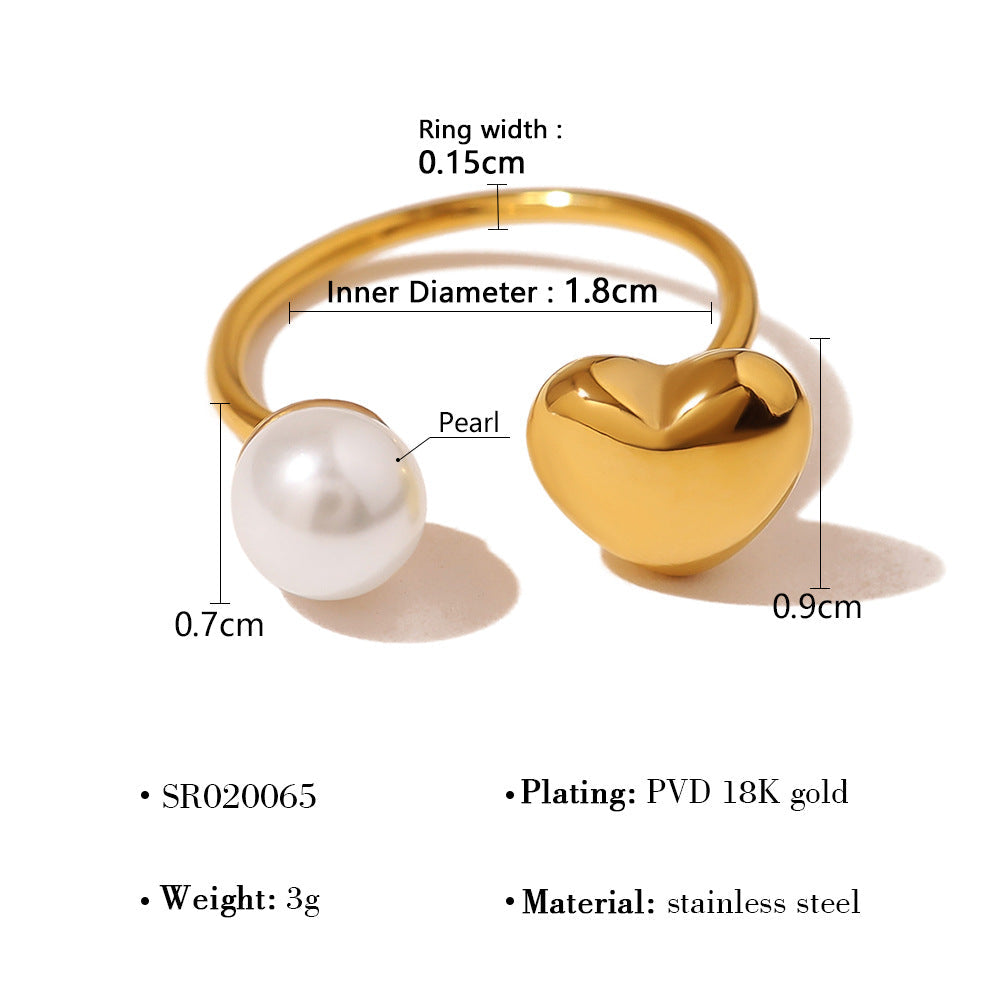 Gold-Tone Pearl Heart Ring — ring, view 8