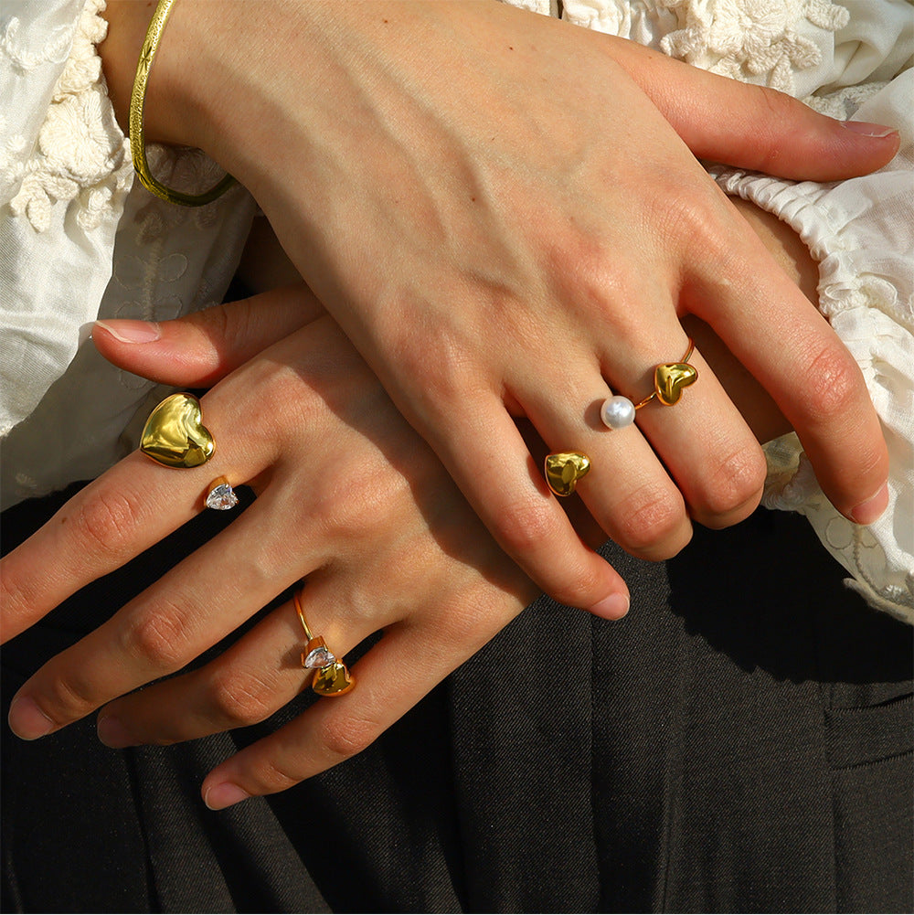 Gold-Tone Pearl Heart Ring — ring, view 9
