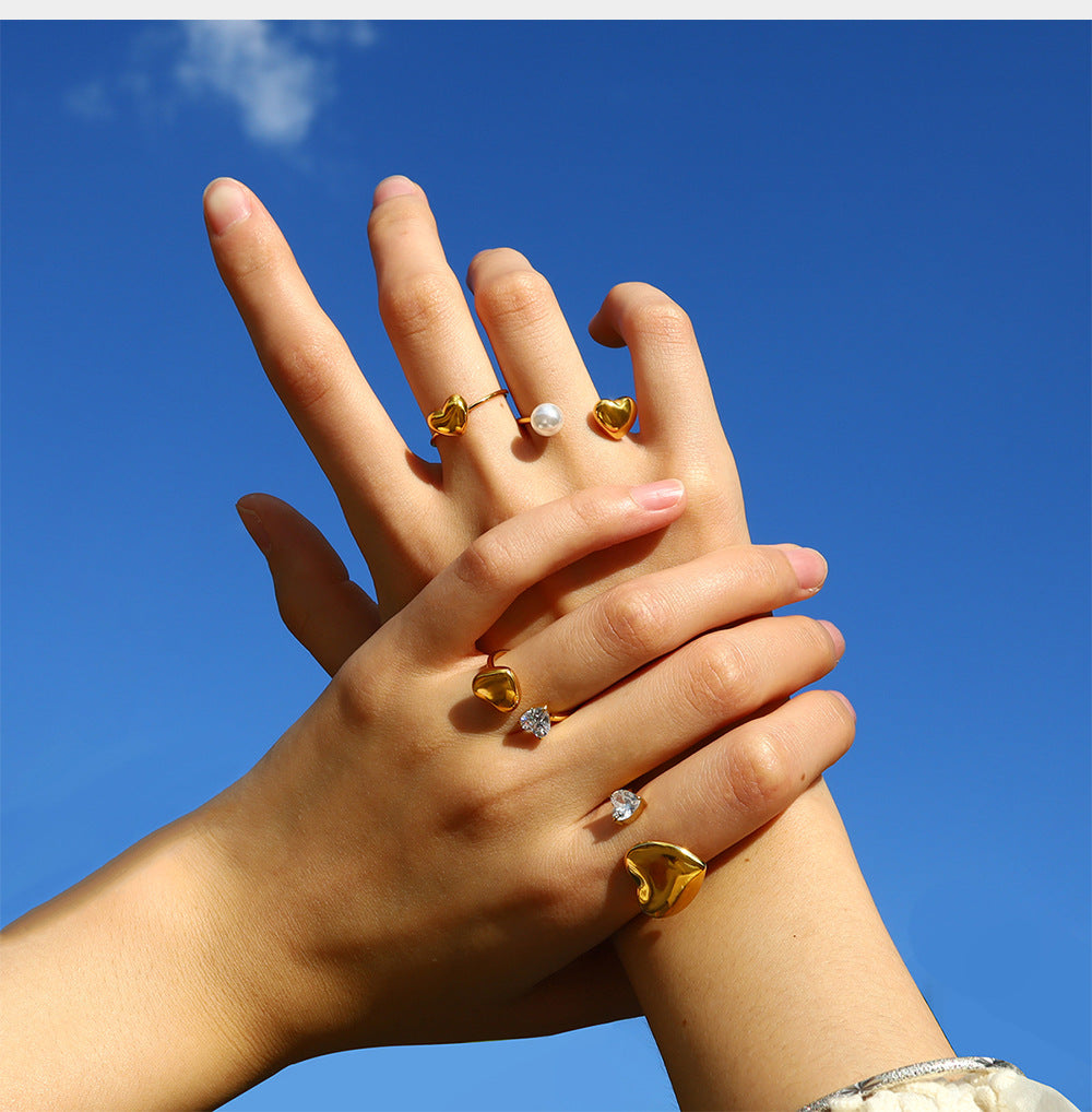 Gold-Tone Pearl Heart Ring — ring, view 10