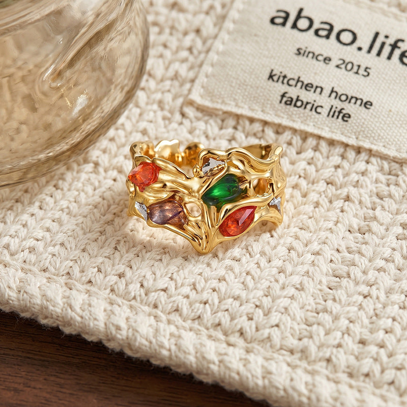 Layered Cubic Zirconia Ring — gold ring, view 2