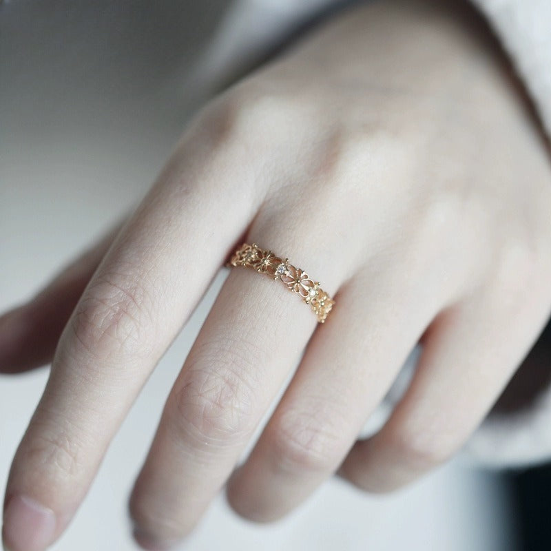 Flower Motif Statement Ring — gold ring, view 2