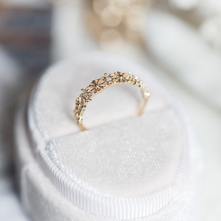 Flower Motif Statement Ring — gold ring, view 3