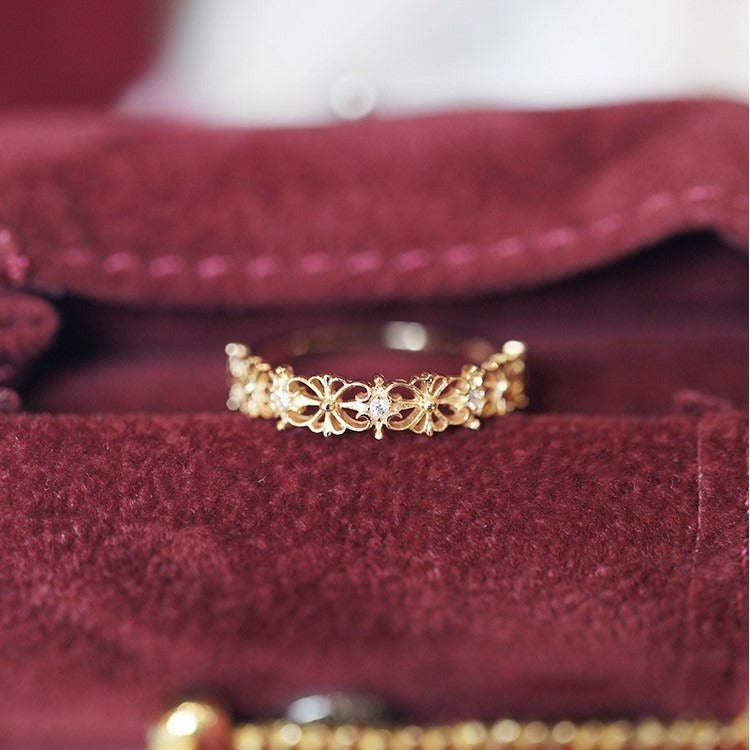 Flower Motif Statement Ring — gold ring, view 4