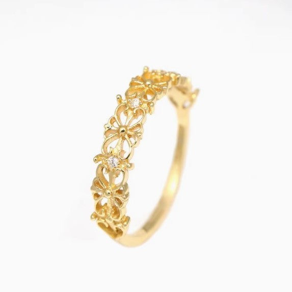 Flower Motif Statement Ring — gold ring, view 5