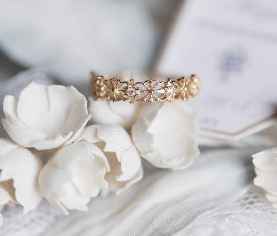Flower Motif Statement Ring — gold ring, view 6