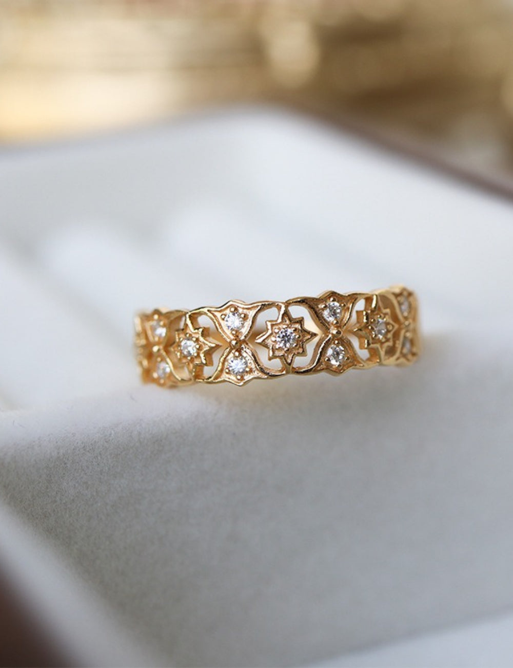 Lace Flower Zirconia Ring — gold ring