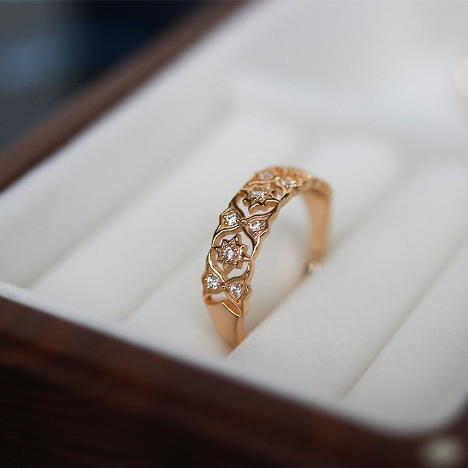 Lace Flower Zirconia Ring — gold ring, view 2