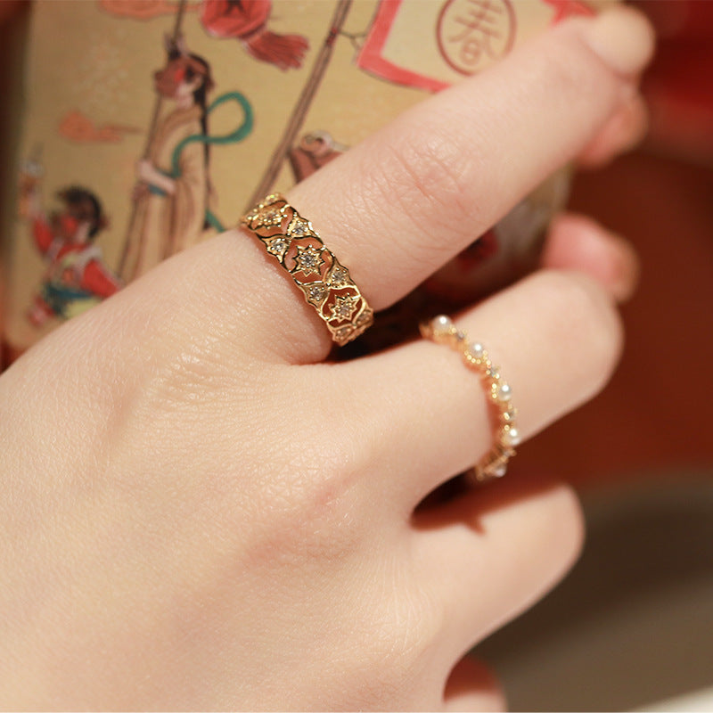Lace Flower Zirconia Ring — gold ring, view 3