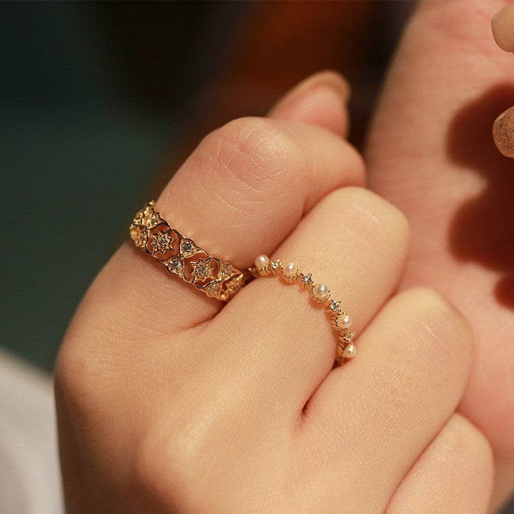 Lace Flower Zirconia Ring — gold ring, view 4