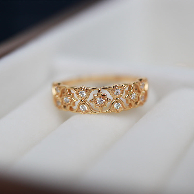 Lace Flower Zirconia Ring — gold ring, view 5
