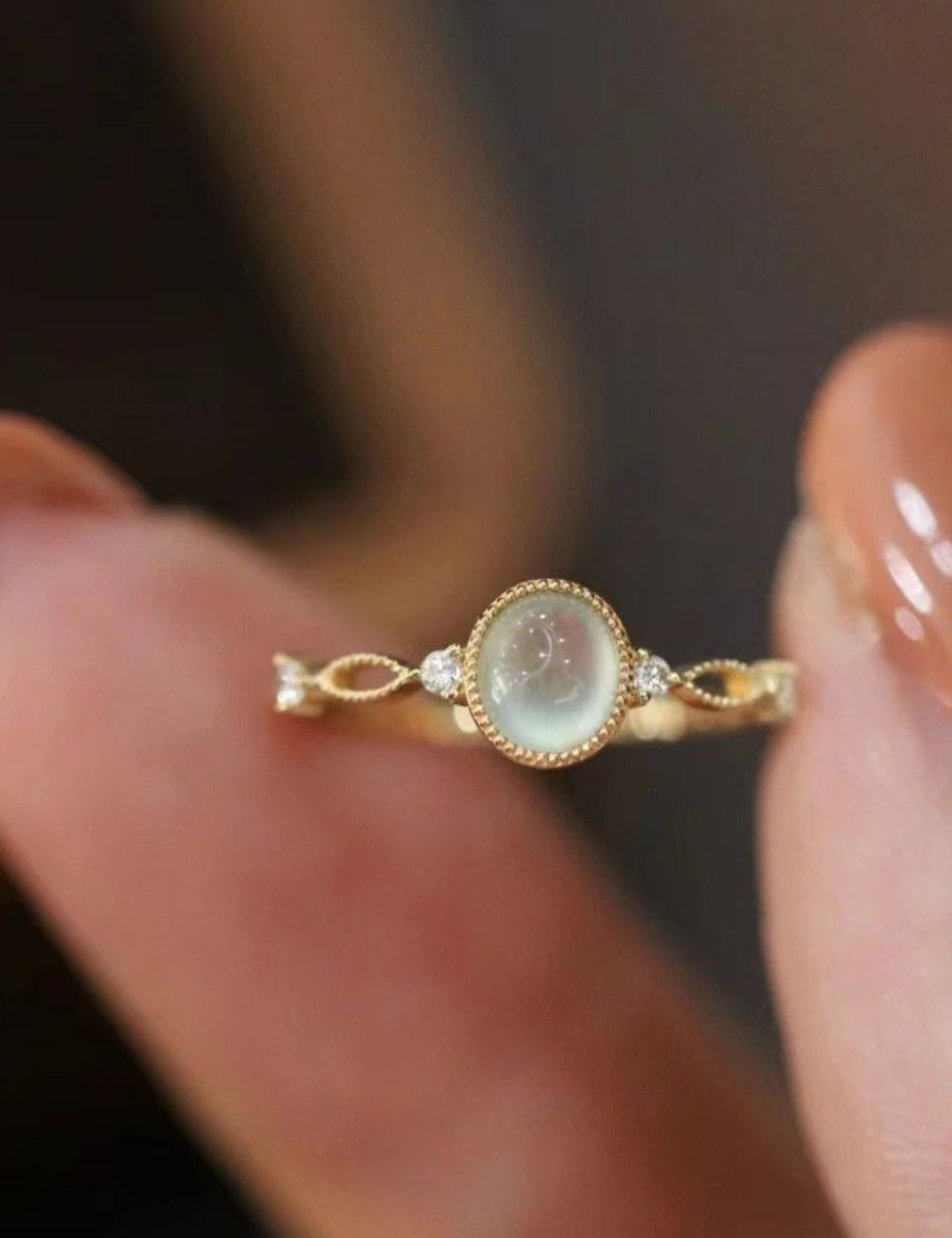 Chalcedony Cabochon Statement Ring — gold ring