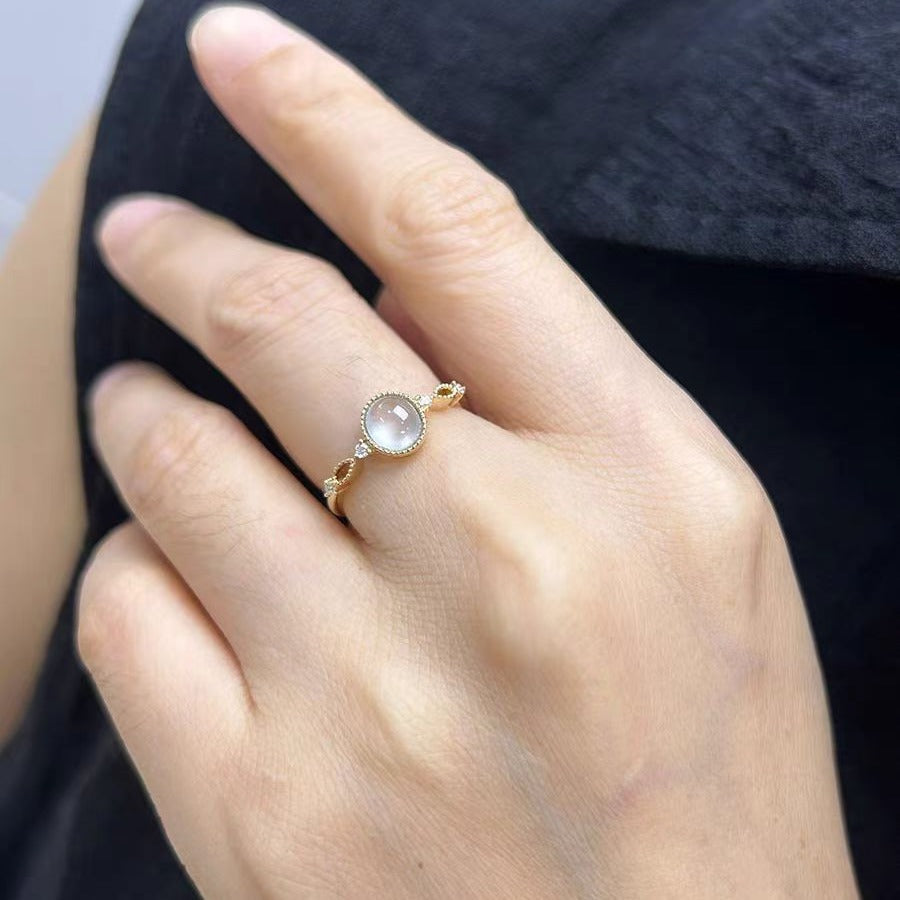 Chalcedony Cabochon Statement Ring — gold ring, view 4