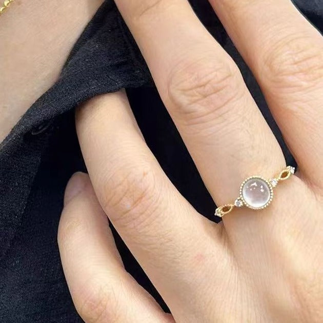 Chalcedony Cabochon Statement Ring — gold ring, view 5