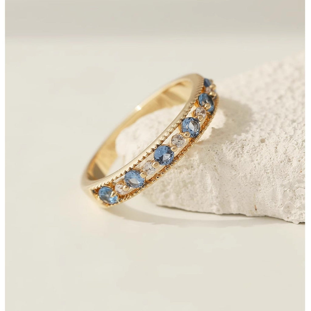 Blue Crystal Open Ring — gold ring, view 2