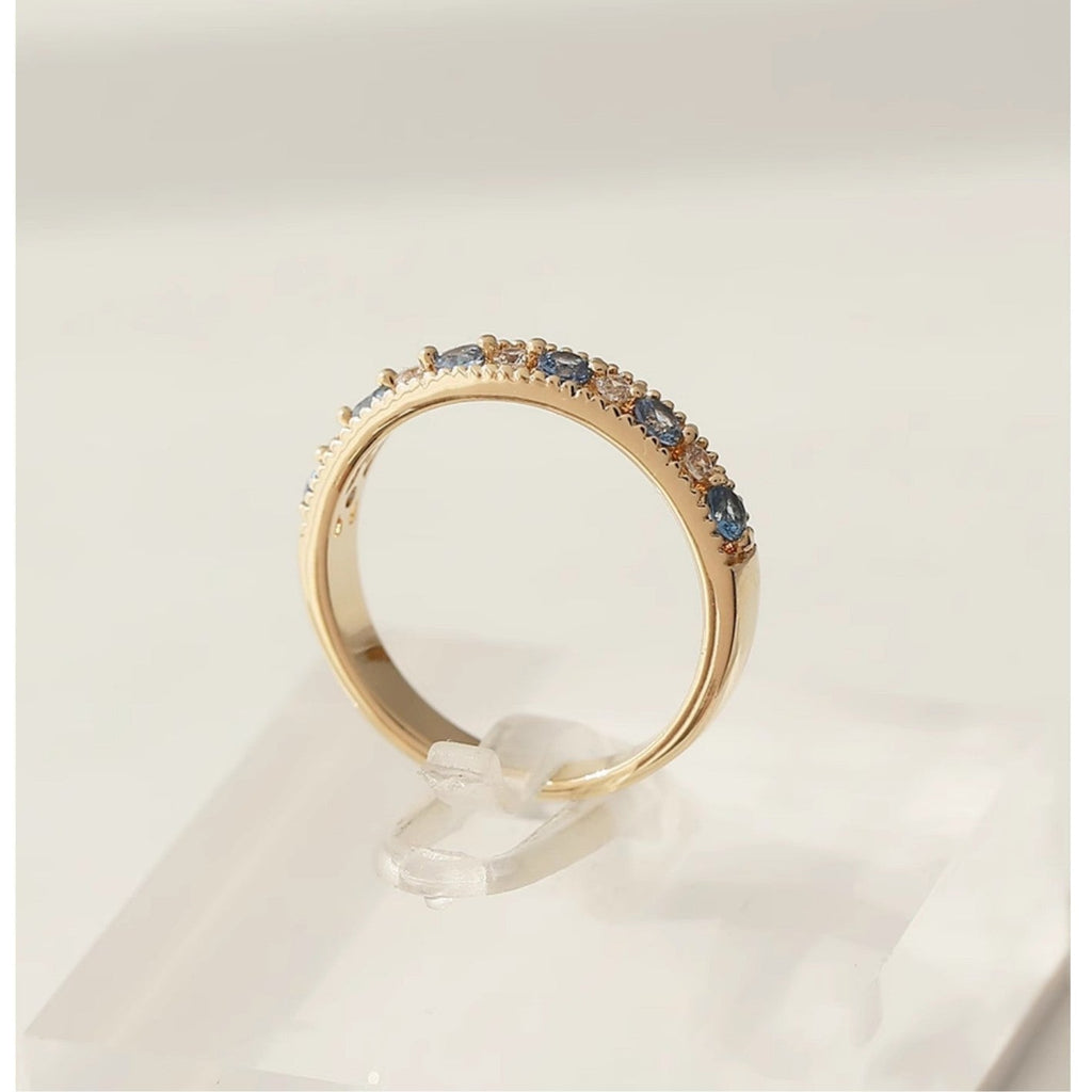 Blue Crystal Open Ring — gold ring, view 3
