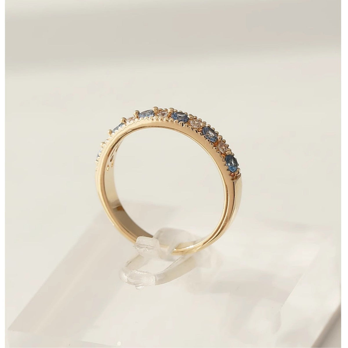 Blue Crystal Open Ring — gold ring, view 3