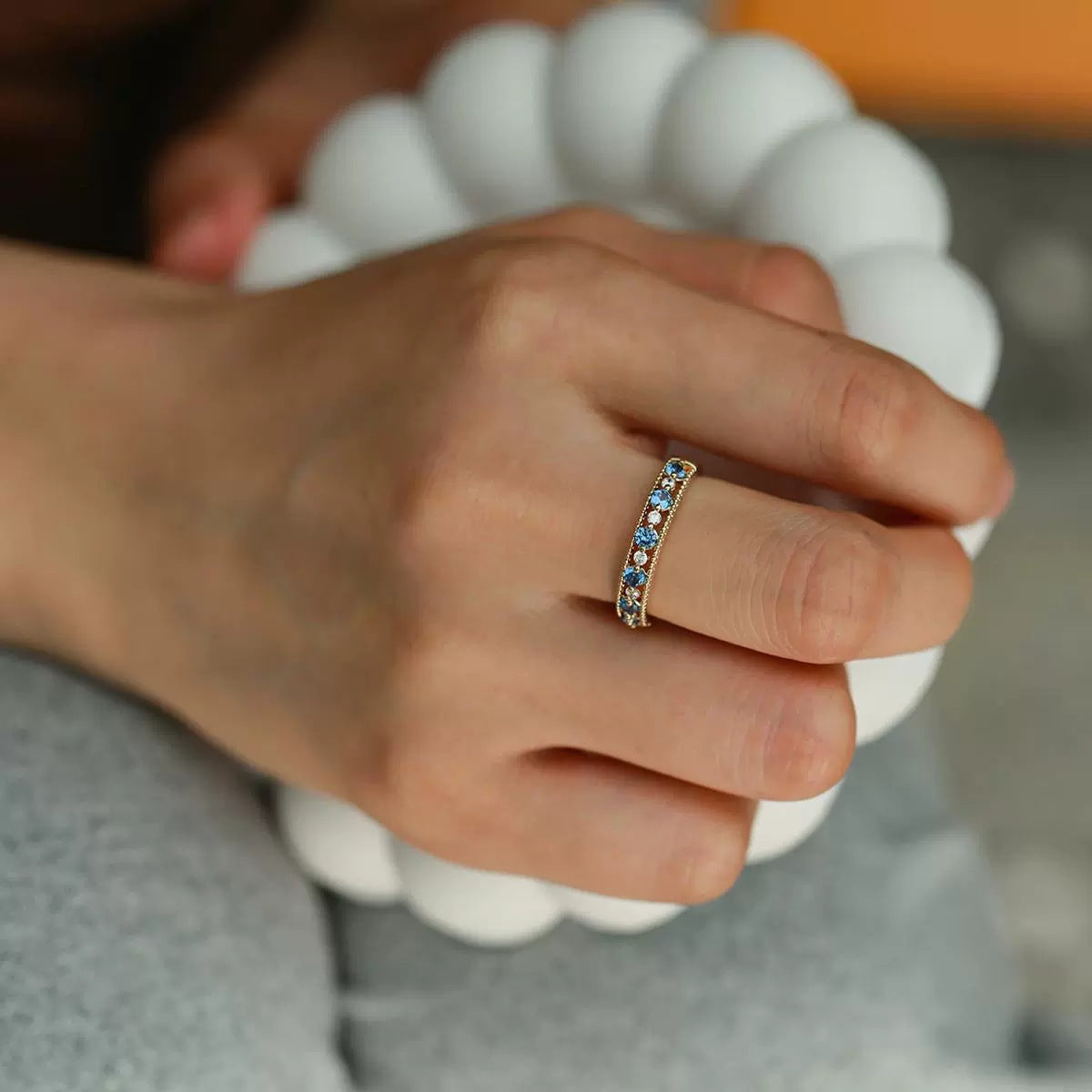 Blue Crystal Open Ring — gold ring, view 4