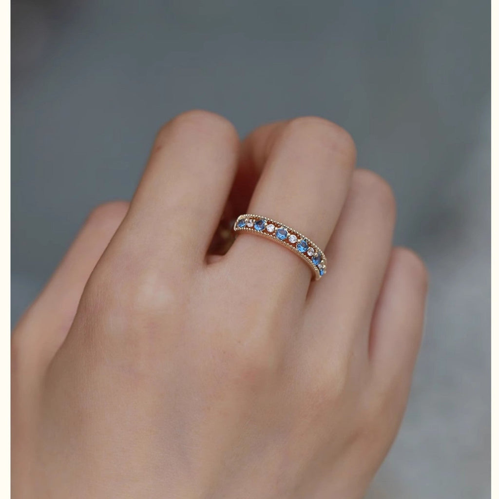 Blue Crystal Open Ring — gold ring, view 5
