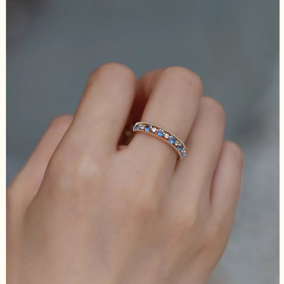 Blue Crystal Open Ring — gold ring, view 5