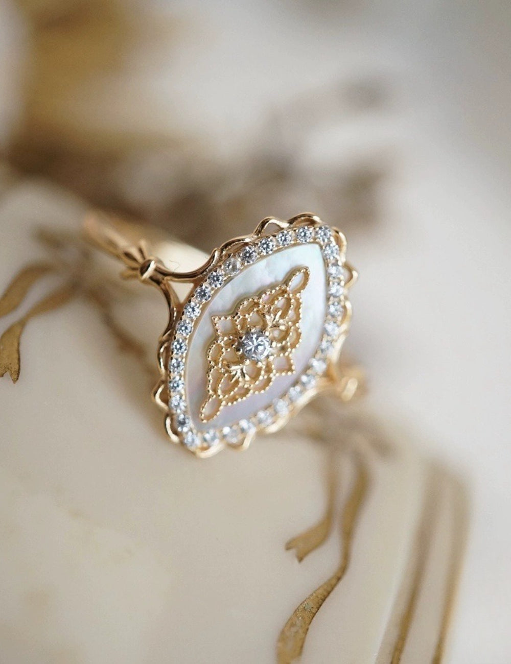 Hollow-Out Floral Motif Ring — gold ring