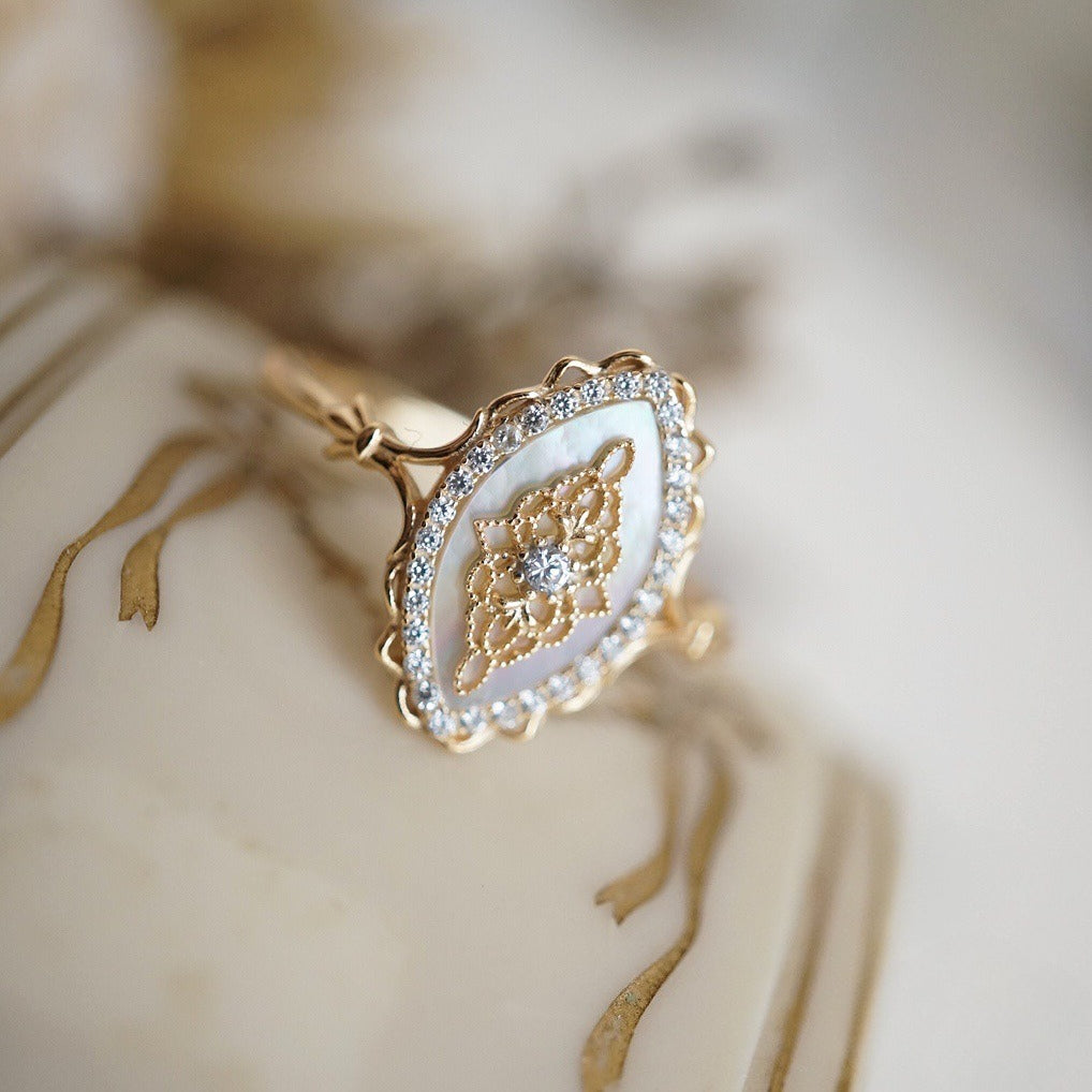 Hollow-Out Floral Motif Ring — gold ring, view 4