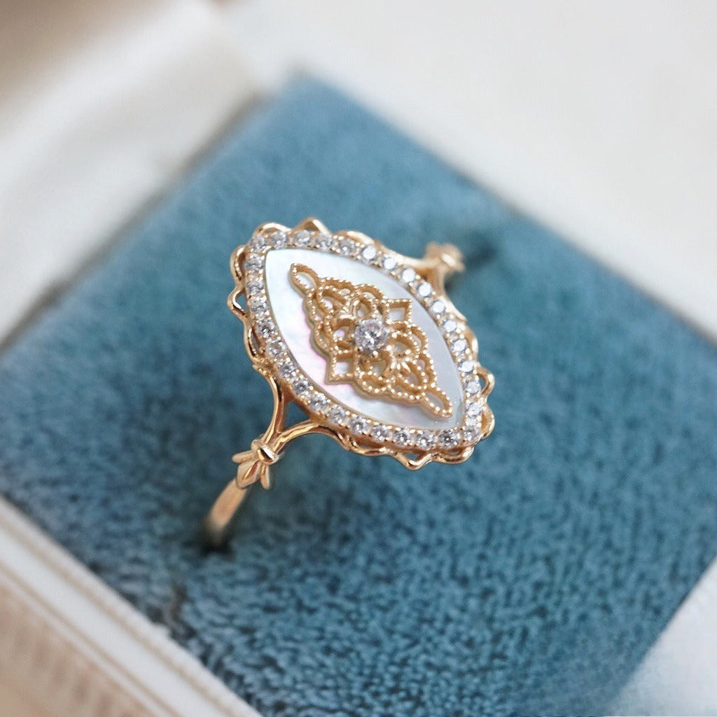 Hollow-Out Floral Motif Ring — gold ring, view 5