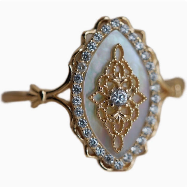 Hollow-Out Floral Motif Ring — gold ring, view 6
