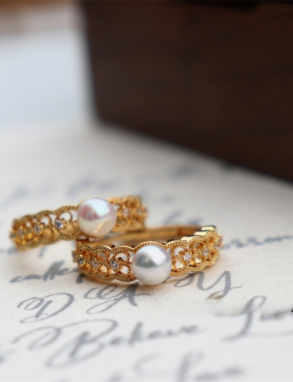 Rotatable Pearl Accent Ring — gold ring