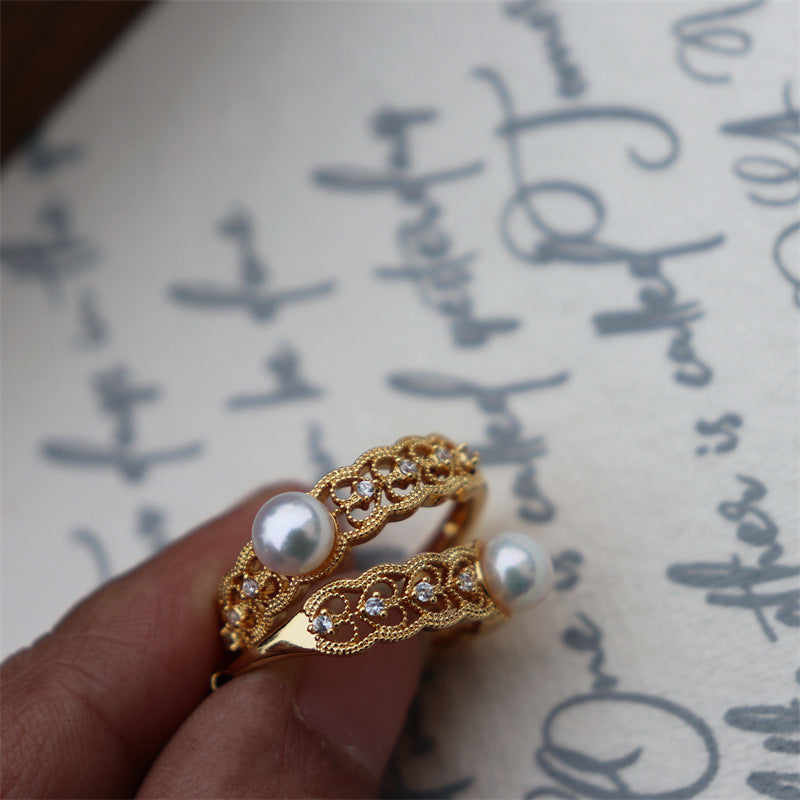 Rotatable Pearl Accent Ring — gold ring, view 2