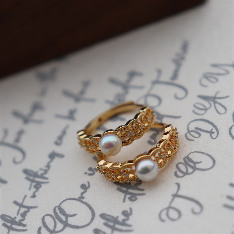 Rotatable Pearl Accent Ring — gold ring, view 3