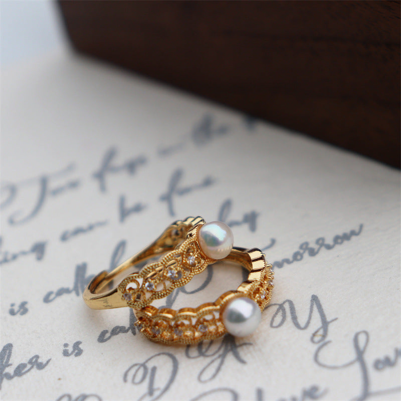 Rotatable Pearl Accent Ring — gold ring, view 4