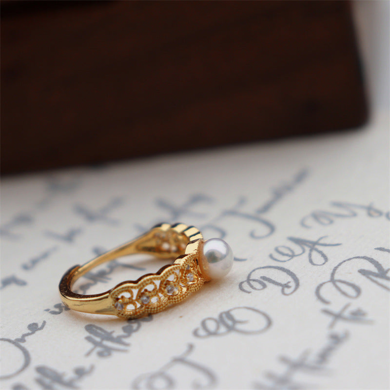 Rotatable Pearl Accent Ring — gold ring, view 5