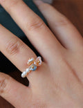 Beaded Flower Statement Ring — white ring